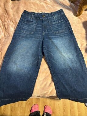 a.n.a Dark Blue Wide-Leg Jeans with Front Patch Pockets